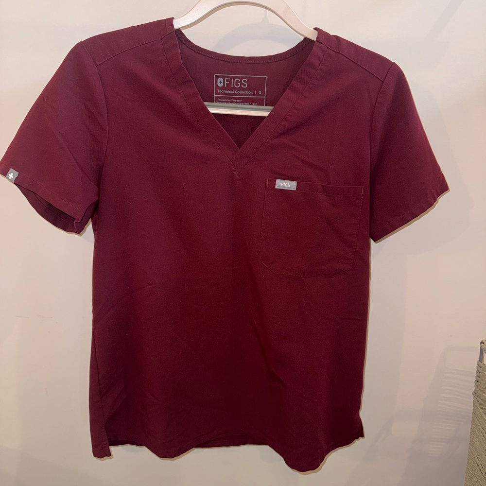 size small Figs burgundy scrub top